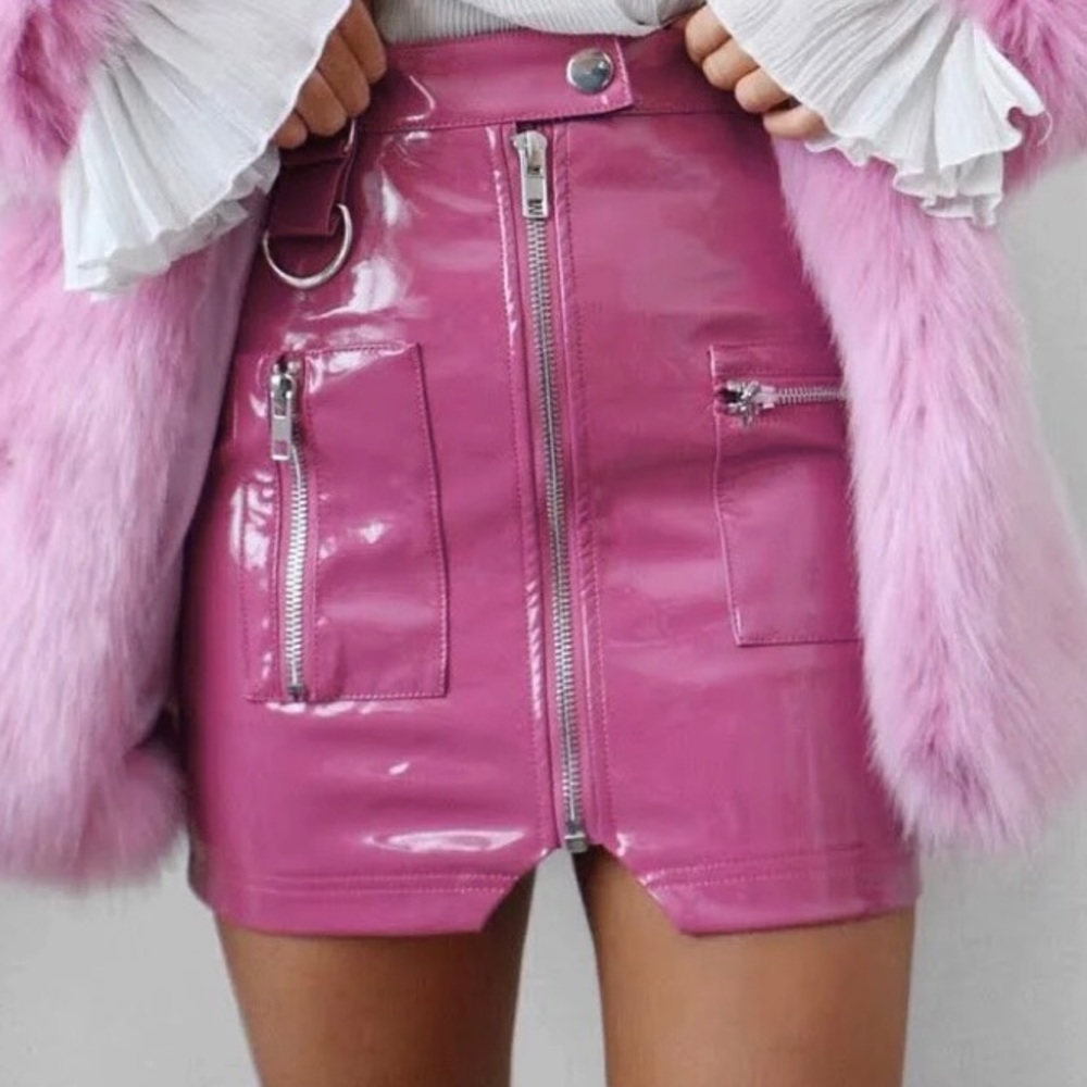 Dollskill zip up high waist leather mini pencil skirt